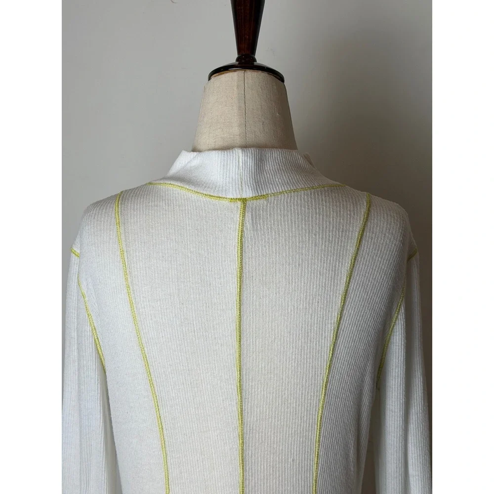 Free People Out of This World Bodysuit Women Small Ivory Yellow Ribbed Knit Boho